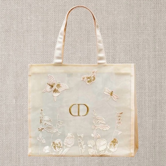 NEW! Christian Dior Embroidered Cream Tote Bag